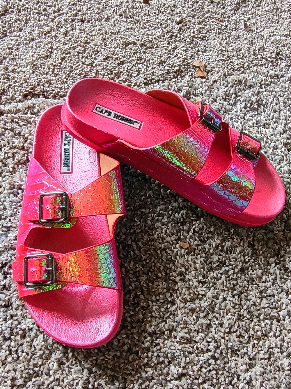 Cape Robbin Kids' Hot Pink Iridescent Slide Sandals